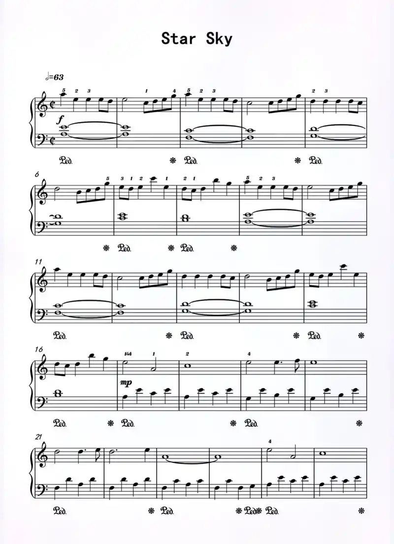 《star sky》钢琴谱.#starsky #钢琴谱分享  - 抖音