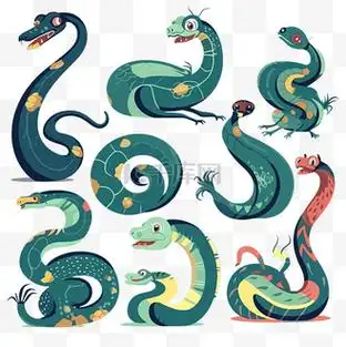 蛇剪贴画彩色和绿色蛇卡通的彩色平面插图 向量