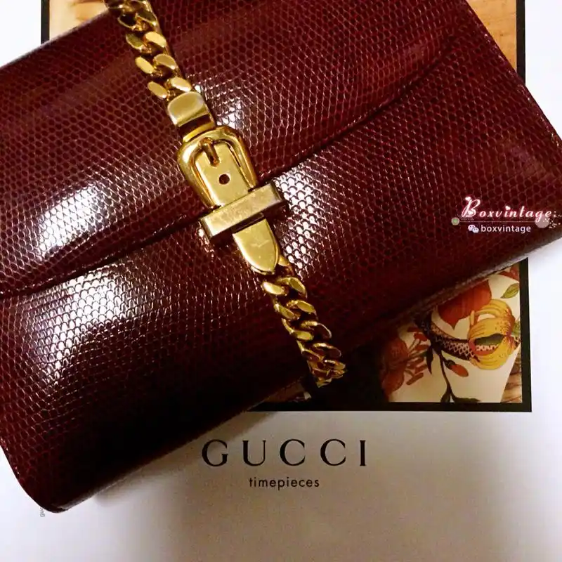 vintage gucci酒红蜥蜴皮金链古董包_单肩包_箱包