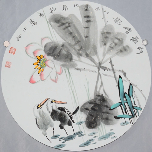 石老师现代作家写意画团扇花鸟