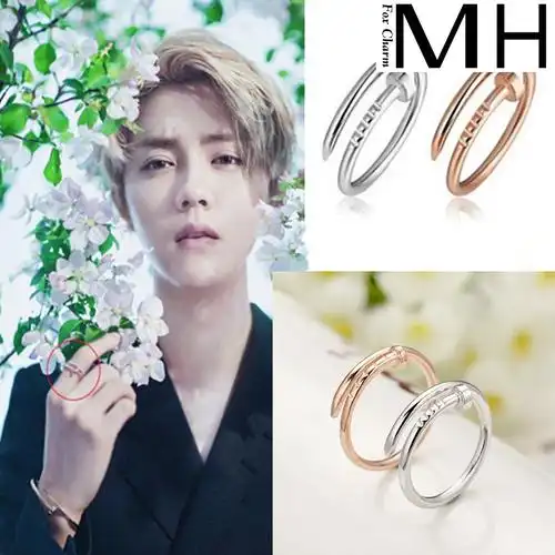 魅狐鹿晗同款钉子情侣戒指情侣个性复古钛钢螺丝钉开口戒