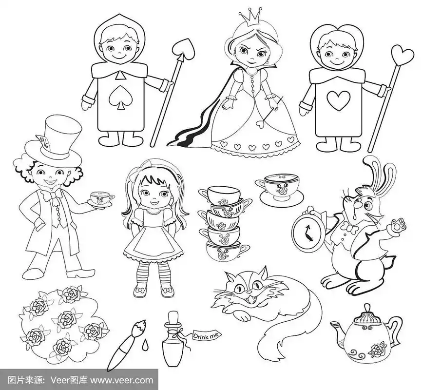 《爱丽丝梦游仙境》.向量illustration.coloring.