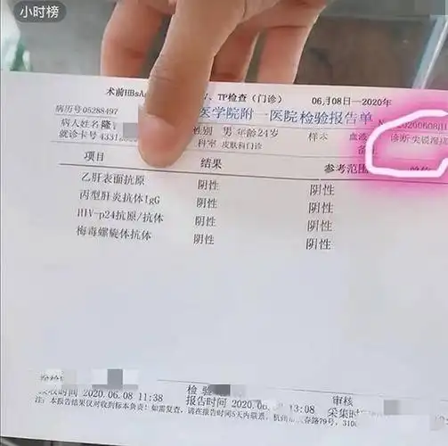 隆姓男子晒出带有"尖锐湿疣"字样的医学检验报告单(图片来源:当事人