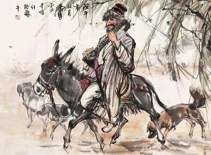 0049 骑驴图 镜心 设色纸本