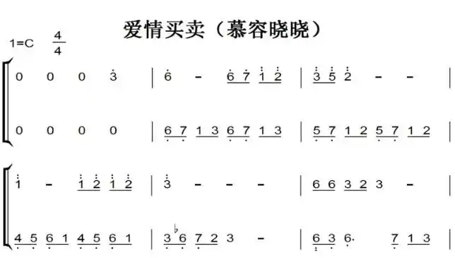 爱情买卖(慕容晓晓)初学者简易版 钢琴双手简谱 钢琴谱 钢琴简