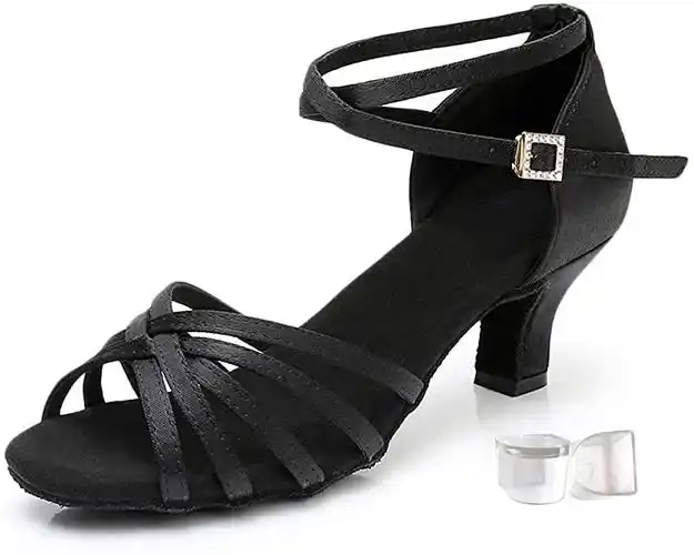 女式缎面拉丁舞鞋 萨尔萨探戈伦巴 chacha bachata 表演交际舞舞鞋