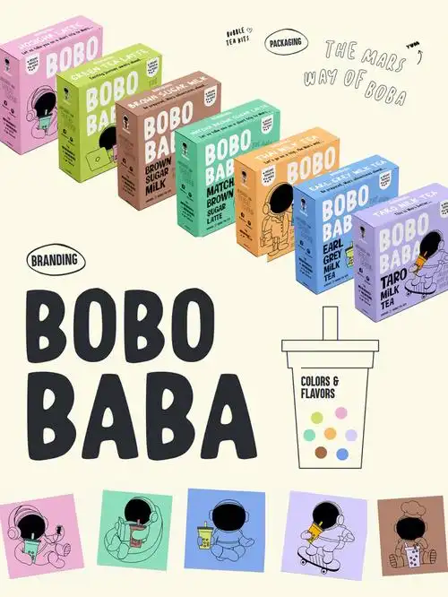 bobo奶茶包装设计ip设计奶茶logo设计