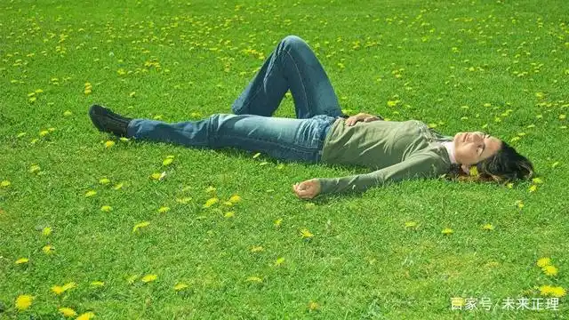 惬意躺在草地上晒太阳