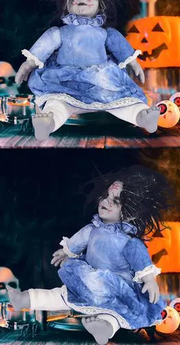 万圣节可定制坐姿鬼娃娃会发光发声恐怖派对装饰摆件道具吓人玩具