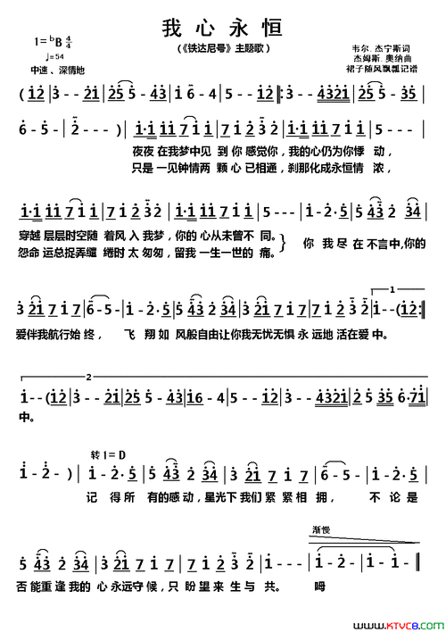 我心永恒《铁达尼号》主题歌简谱1
