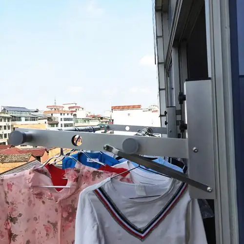 不锈钢防盗网晾衣架晒衣服神器窗外阳台护栏多功能窗户晾晒衣架杆