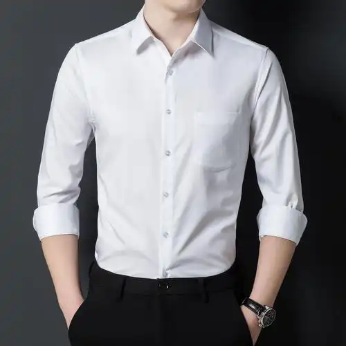 白衬衫男长袖商务正装薄款黑色衬衣男士西装衬衫竹纤维职业工作服