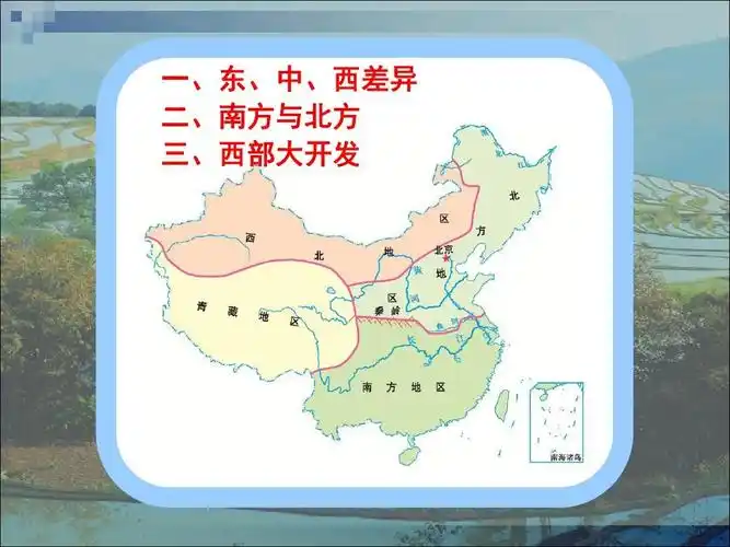 一,东,中,西差异 二,南方与北方 三,西部大开发