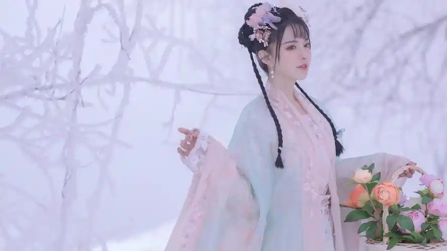 纯情美女古风汉服清秀风韵唯美雪中写真