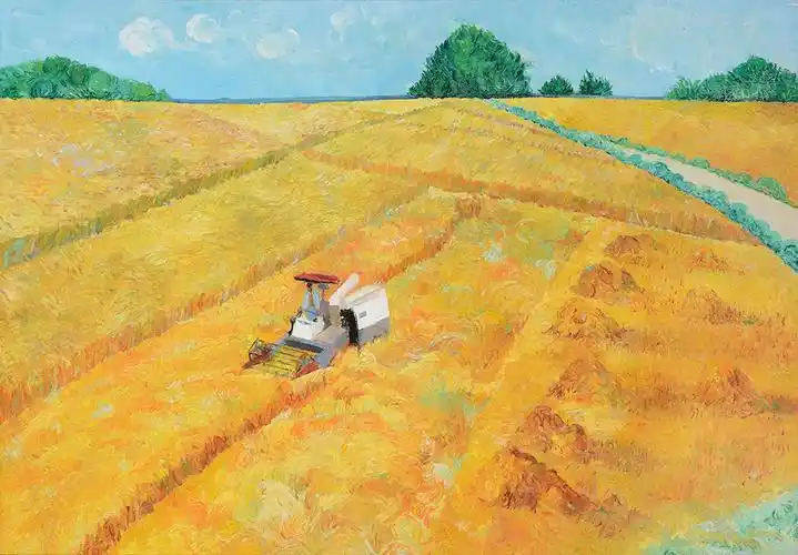 油画-《喜迎稻田千层浪》