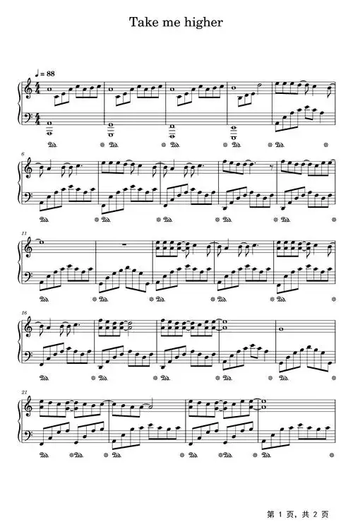 takemehigher钢琴谱矢野立美c调流行钢琴五线谱