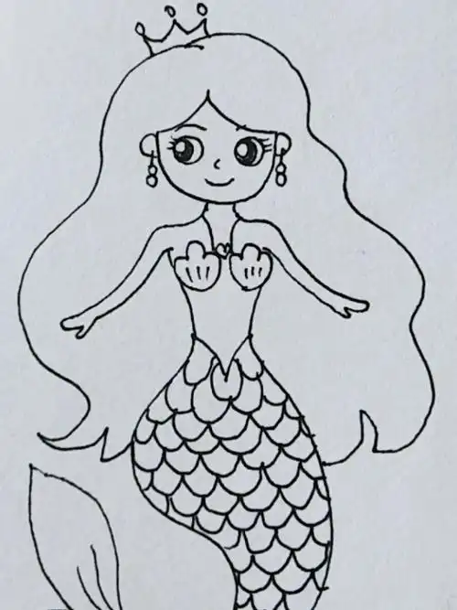简笔画94线描美人鱼,可爱且性感-度小视