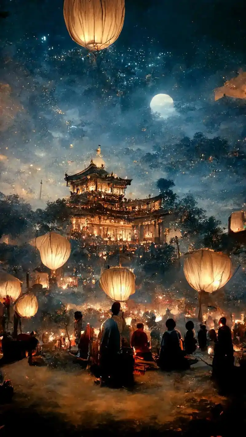 "唐朝盛世的元宵节,百姓在宵禁前,纷纷上街放飞孔明灯来祈福. - 抖音