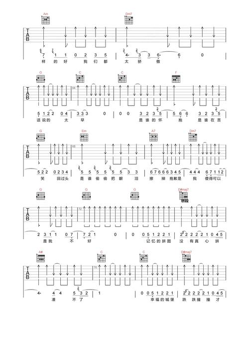 忘记拥抱吉他谱-a lin-c调原版弹唱谱-附pdf图片谱