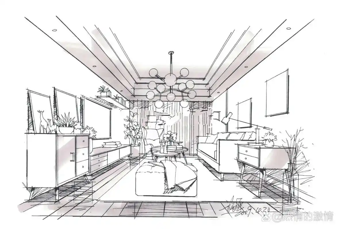 心心念室内设计手绘客厅02马克笔上色步骤图 大家念叨的客厅02图马克