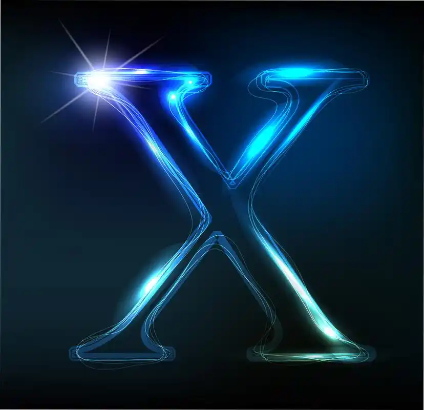 在黑暗的背景上的发光霓虹灯信.字母 x