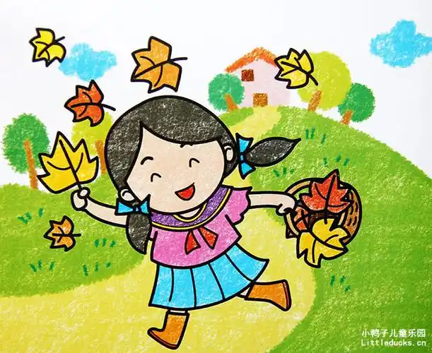 优秀儿童油画棒画欣赏秋天的树叶