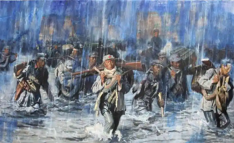 300×180cm 2012年落日布面油画230x440cm 2014年四渡赤水 布面油画