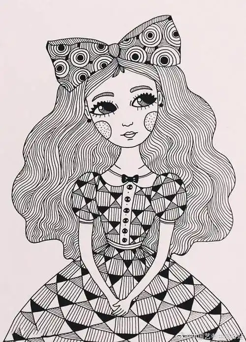 爱丽丝梦游仙境黑白装饰线描画素材