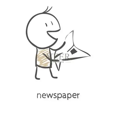 卡通人物在读报纸插画图片素材