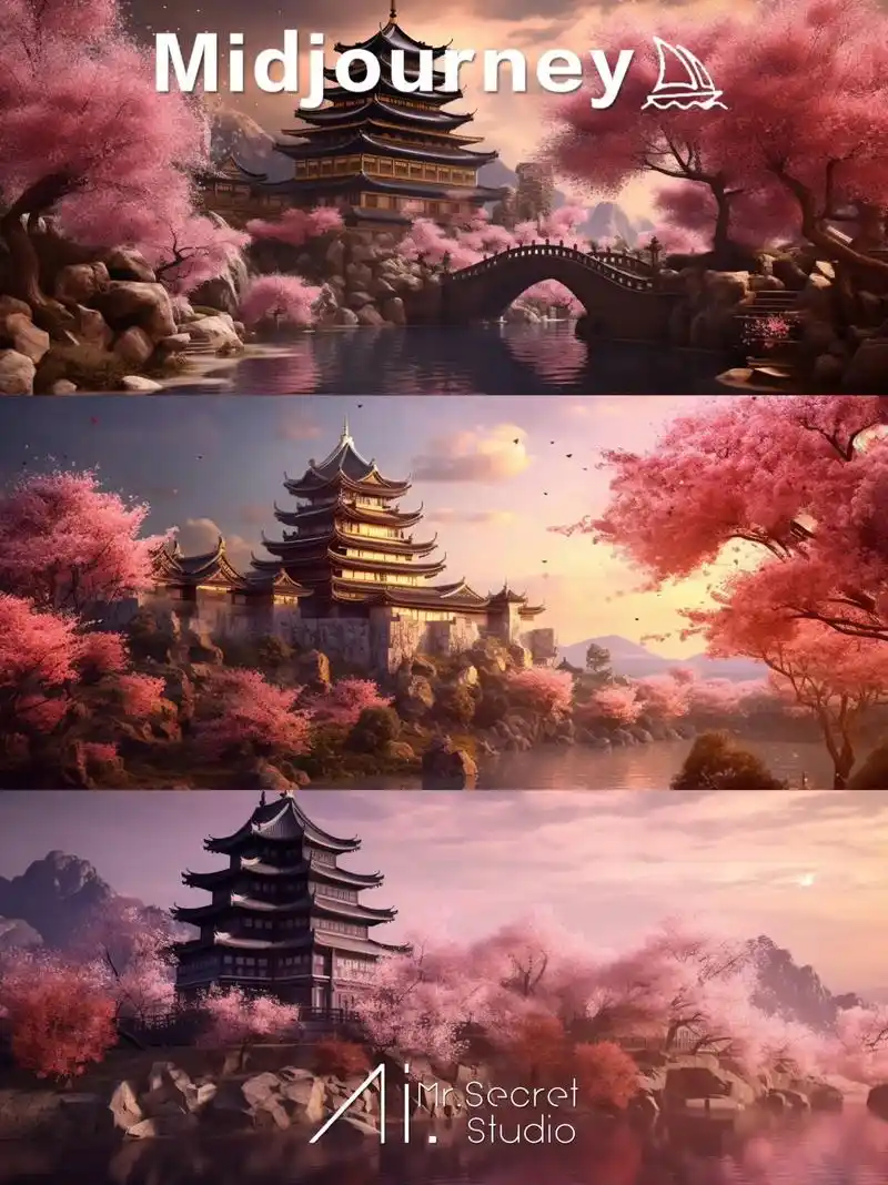 ai绘画|古风中国樱花城|游戏场景插画.同款咒语在第三张图中 - 抖音