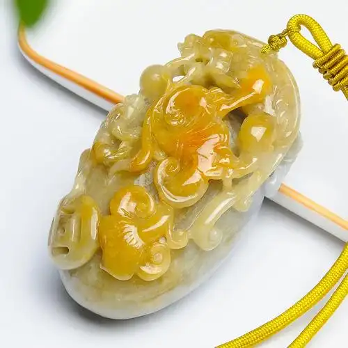 翡翠a货冰糯浅绿褐黄如意貔貅玉石手把件/翡翠手把件附证书