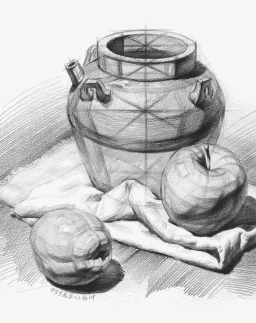 细节超丰富的结构素描作品,花瓶水壶等静物素描_素描作品_零二七艺考