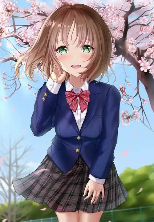 樱と少女|绪恋奈的樱花花瓣插画图片