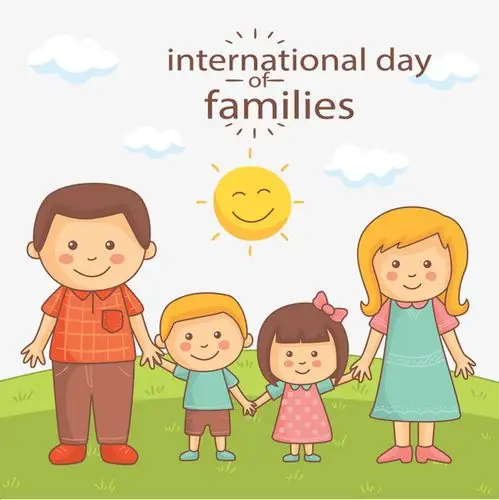 卡通国际家庭日四口之家矢量图