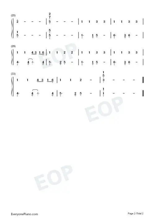 画-c调简单版双手简谱预览2