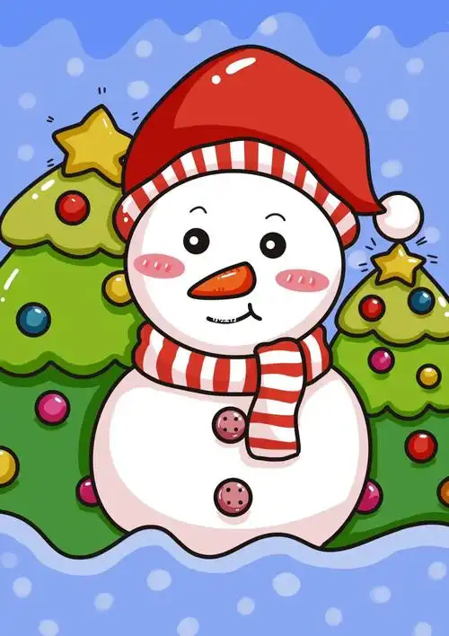 圣诞节雪人冬天儿童创意画简单带线稿