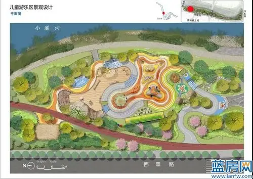 儿童游乐区平面图03游乐设施方面:布设了沙坑,攀爬墙,滑滑梯,大梭