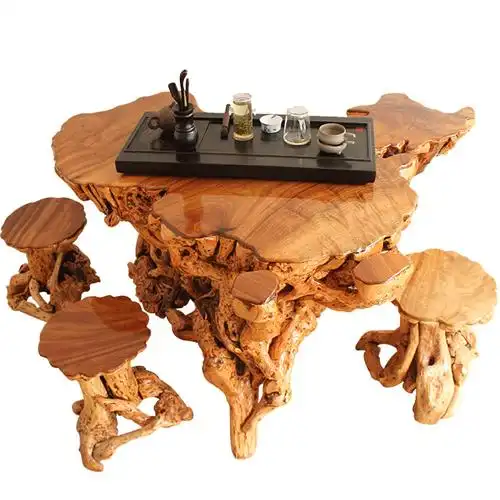 典艺艺阁原木根雕茶几茶桌香樟樟木面板实木根雕茶几