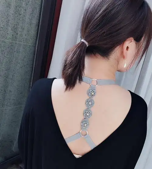 文胸肩带工厂内衣肩带镂空水钻蕾丝肩带花瓣交叉美背透明肩带批发