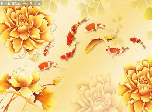 金色荷花背景墙设计素材