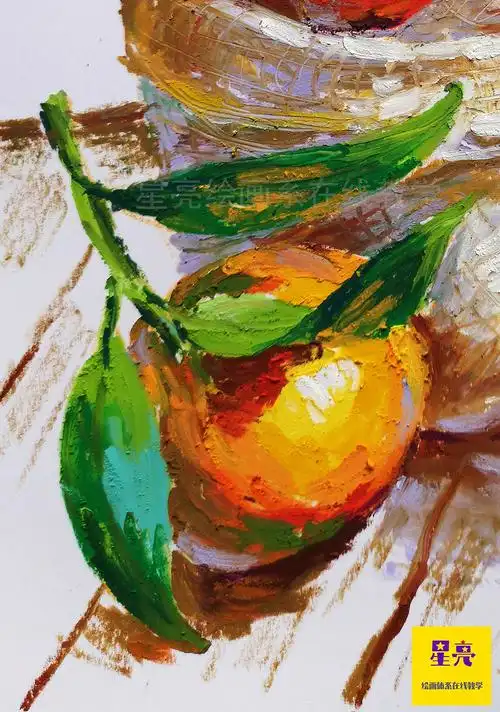 作品素描冰墩墩标签油画插画重彩油画棒油画棒水果画画绘画桔子画手绘