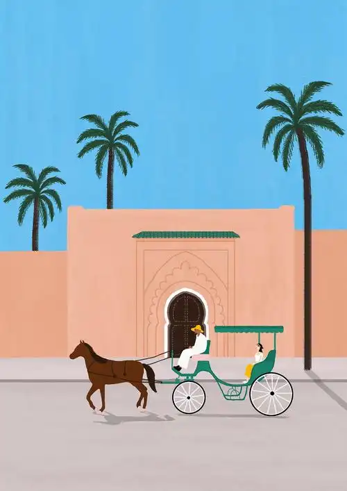 摩洛哥插画|马拉喀什街头随处可见的马车