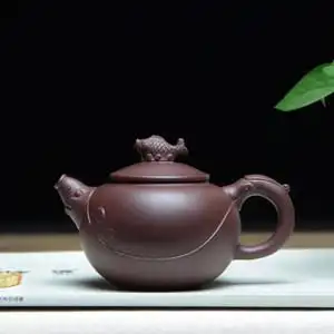 宜兴紫砂壶全纯手工名家徐建勤原矿紫泥鲤鱼跃龙门送礼茶壶鱼乐壶