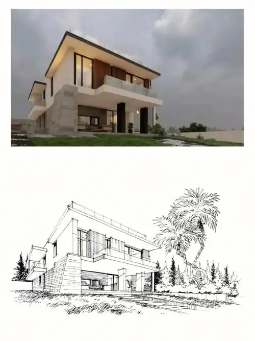 两点透视建筑手绘线稿表达照片