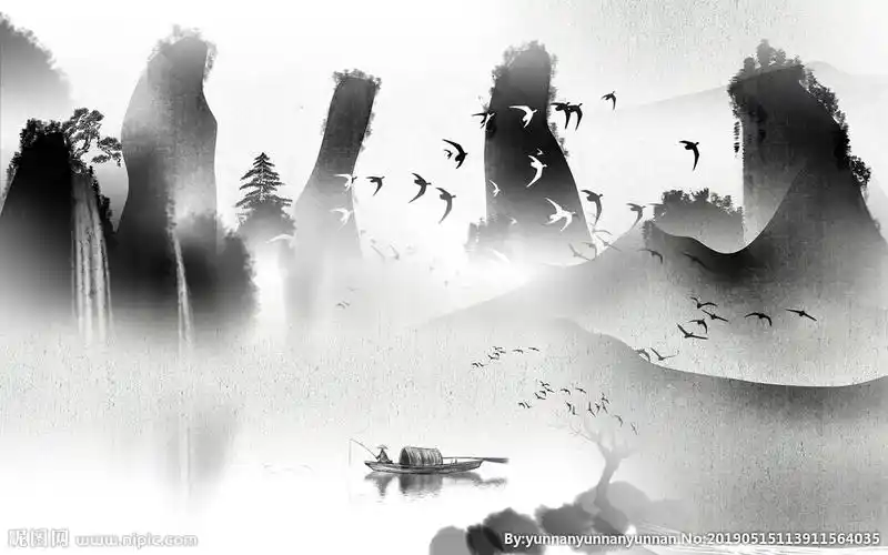 黑白山水画图片
