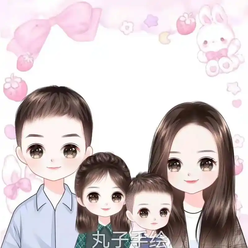 温馨可爱一家四口全家福卡通头像93#头像 #手绘卡通头像 # - 抖音