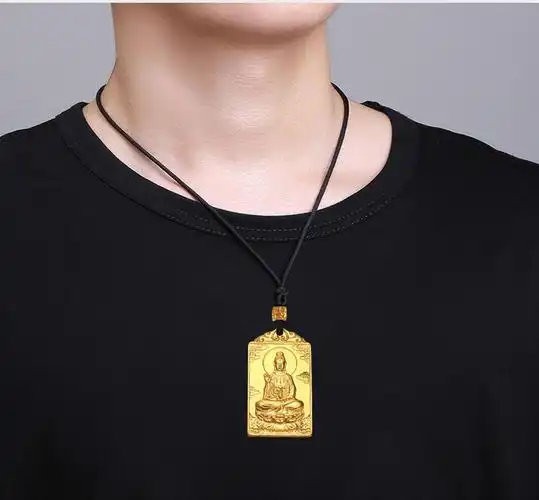 福强珠宝古法黄金观音吊坠男实心足金9999观音菩萨男士项链挂坠传承无