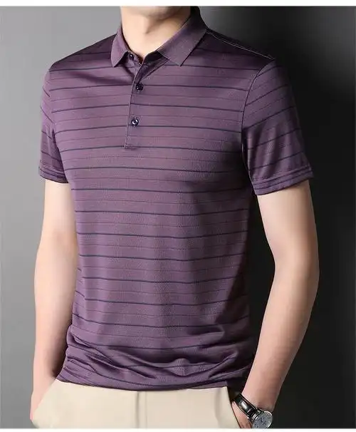 海澜之家品牌含桑蚕丝即墨短袖t恤男夏中年男士翻领plo衫爸爸装半袖