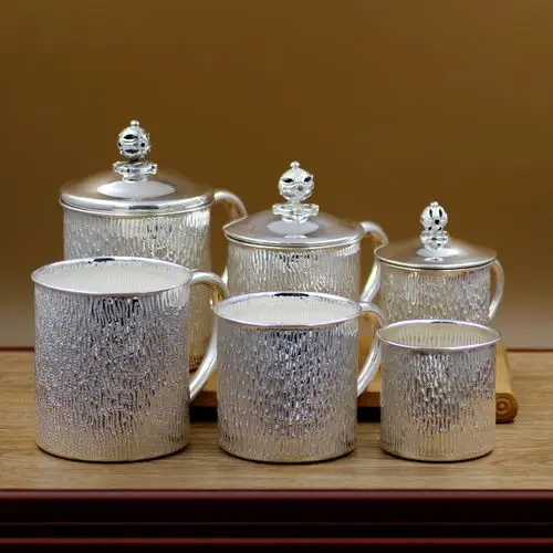 纯银茶缸子大口杯办公茶杯银杯子999纯银水杯999银杯子银水杯茶杯