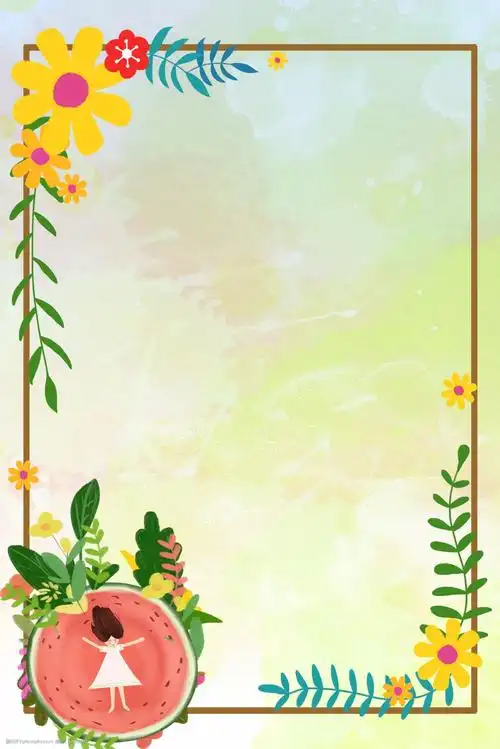 夏季冰爽西瓜背景 吃西瓜 喝冷饮 夏天 夏至 插画 果汁 消暑 炎热